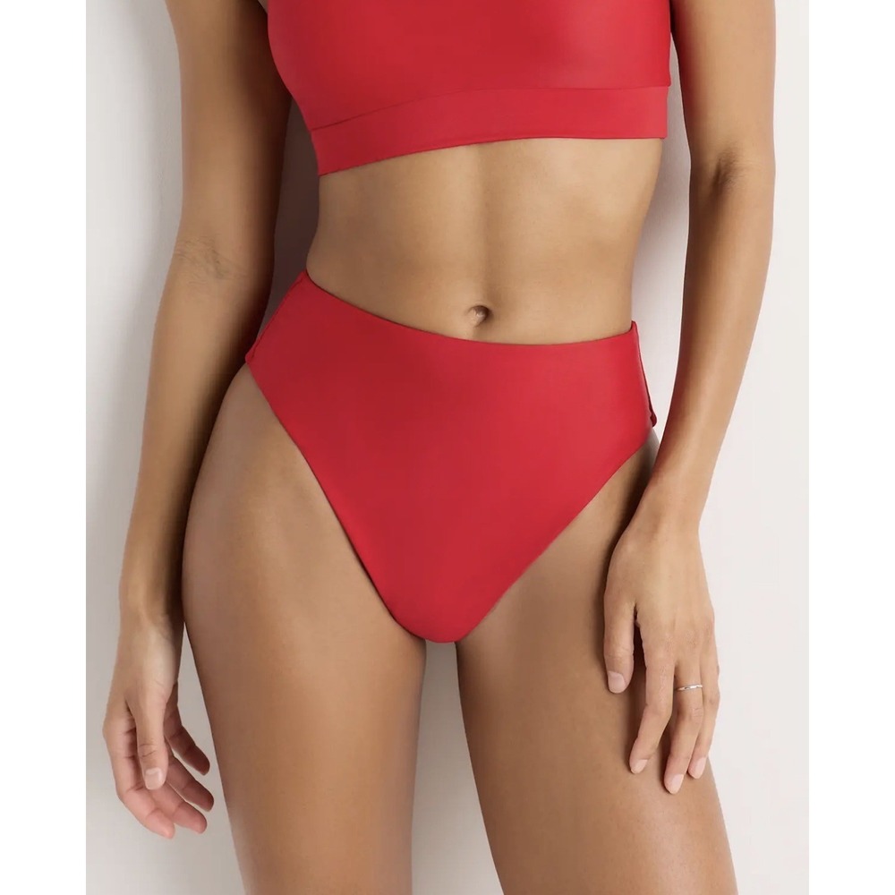 Quince Italian High Rise High Leg Bikini Swim Bottom Cherry Red Womens XL NWT